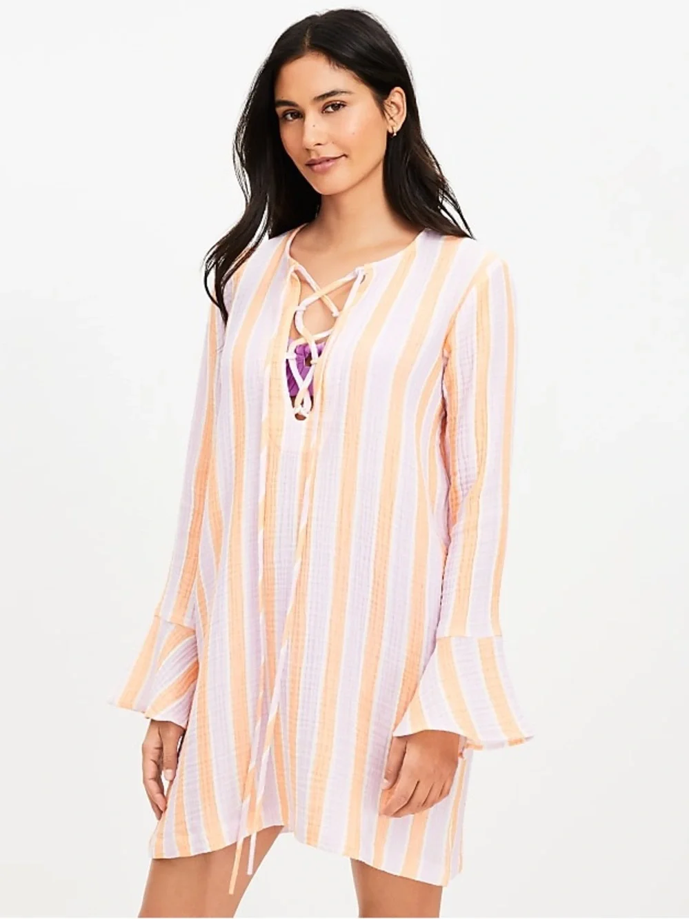 LOFT Beach Triple Cloth Lace Up Swimsuit Cover Up  M